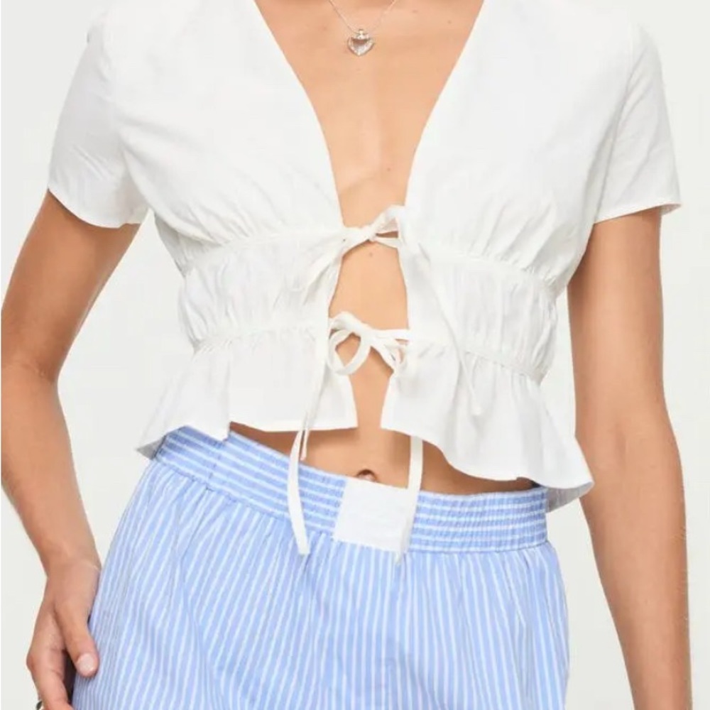 Princess Polly White Tie-Front Crop Top